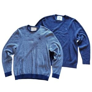 TWO Abercrombie & Fitch Lightweight Mens XXL Sweaters Blue Striped Cotton Moose